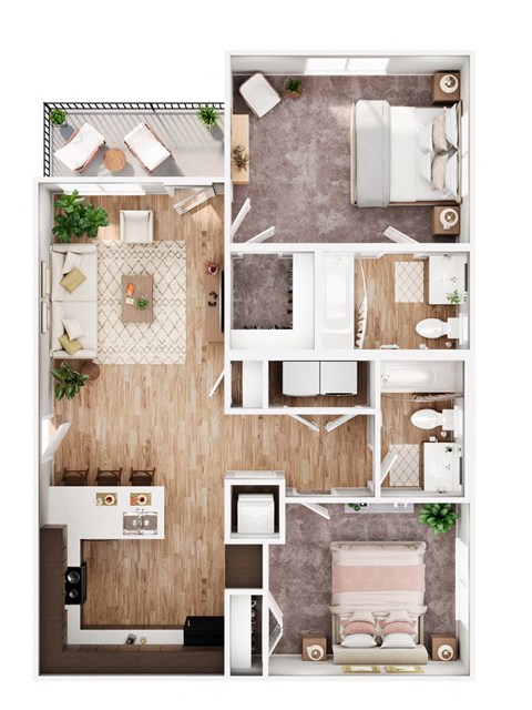 Floor plan for 2 beds, 2 baths, 951 sqft